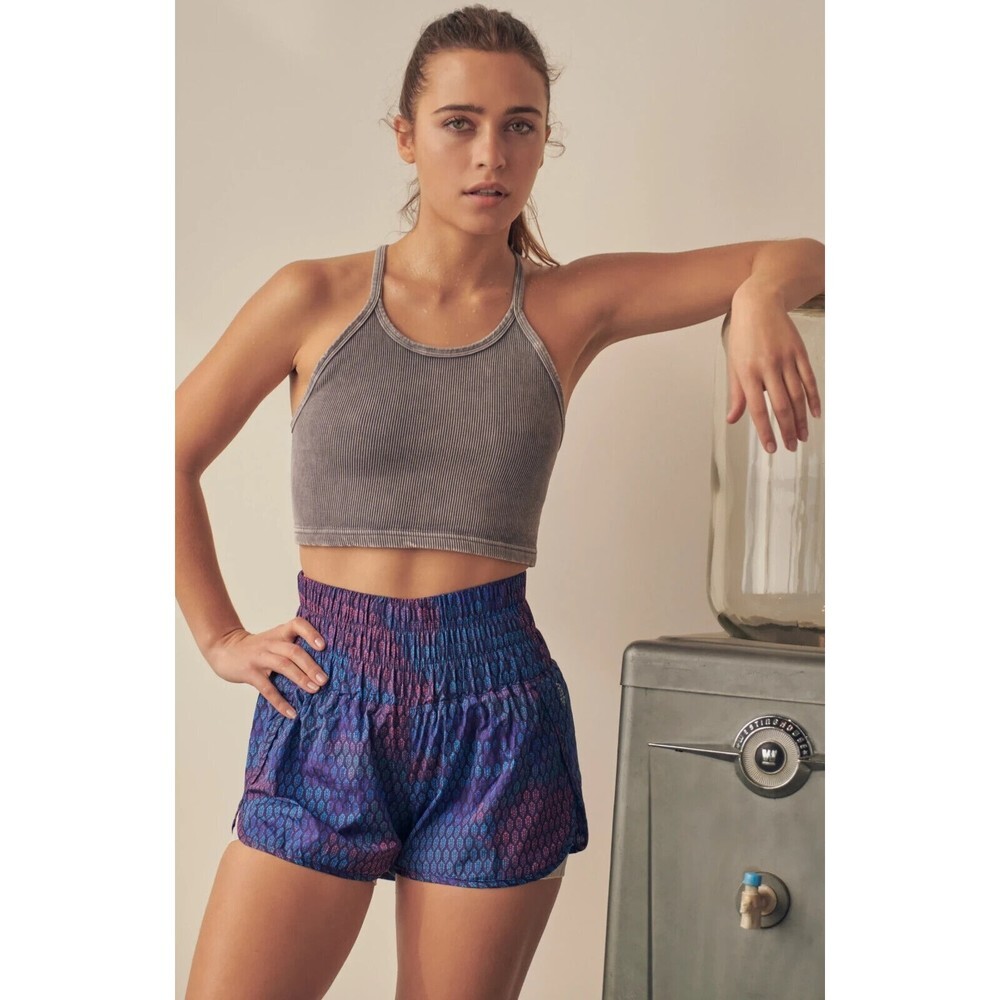 Free People Womens Large Blue The Way Home Short Marianas Combo Print New